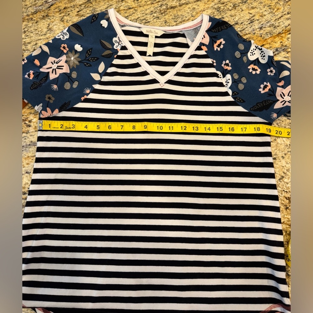 Matilda Jane Choose Your Own Path Homerun Tee Striped Floral Black White Size M - Picture 5 of 7